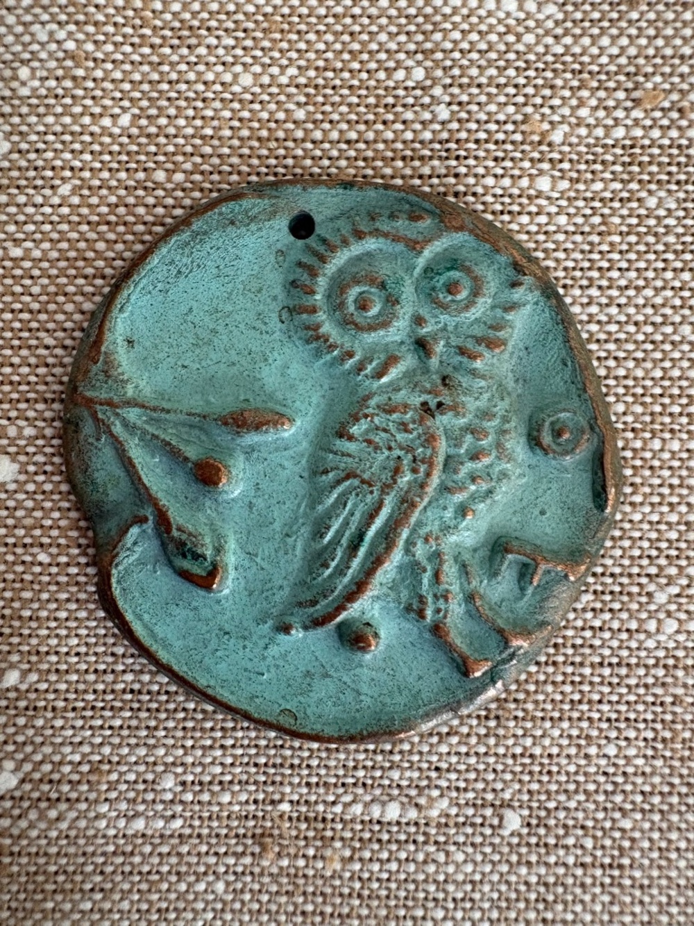 Greek Coin Style Owl of Athena Pendant Boho Statement Jewelry